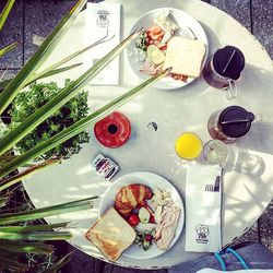 Close-up of food served on table