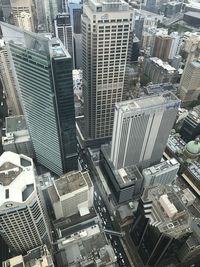 High angle view of modern buildings in city