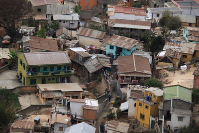 High angle view of buildings in city