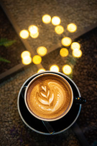 High angle view of coffee on table