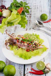 High angle view of meal served in bowl