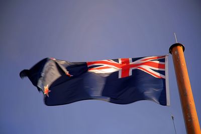 Low angle view of australian flag against clear sky