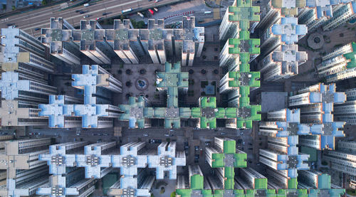 High angle view of buildings in city