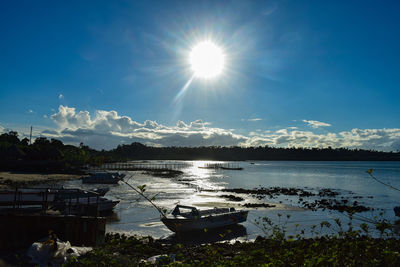 Scenic view of lake against sky on sunny day