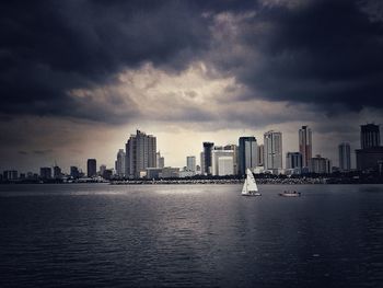 Sea with city in background