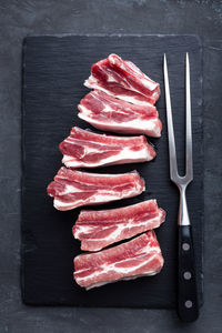 High angle view of food on cutting board