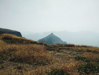 Scenic view of mountains against clear sky