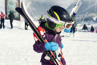 High angle view of man skiing on snow