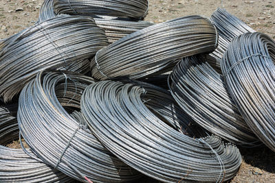 Close-up of rolled up metallic wires