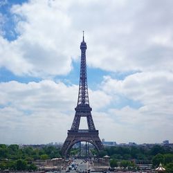 Silhouette of eiffel tower against cloudy sky