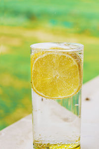 Close-up of drink in glass on table
