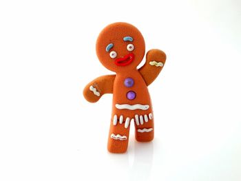 Close-up of stuffed toy against white background
