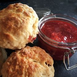 Close-up of bread in jar on table