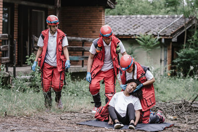 Rescue workers at the disaster scene