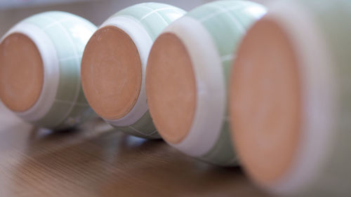 Close up of pottery on table