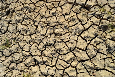 High angle view of cracked field