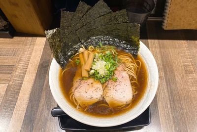 High angle view of food in bowl on table