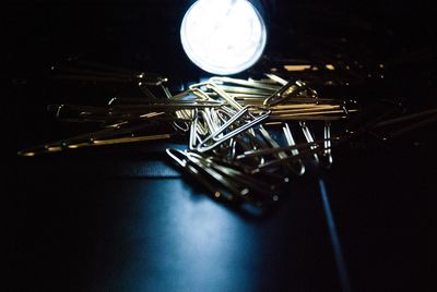 Close-up of illuminated lighting equipment