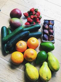 High angle view of fruits on table