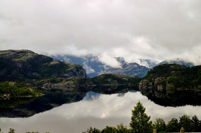 Scenic view of mountains against cloudy sky