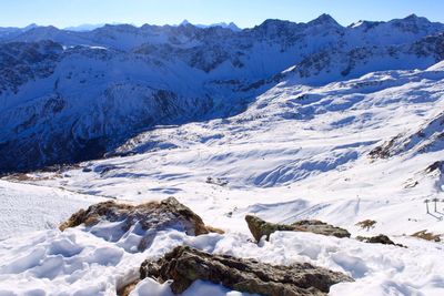 Scenic view of snowcapped mountains against sky