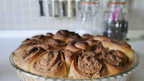 Close-up of bread in glass on table