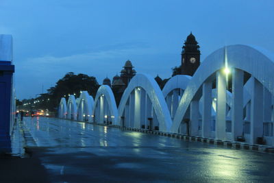 Panoramic shot of illuminated temple against blue sky