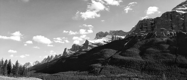 Low angle view of panoramic shot of land against sky
