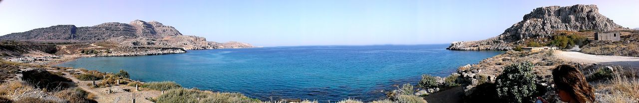 Panoramic view of sea and rocks against sky