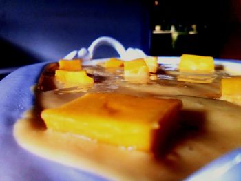 Close-up of cake in plate on table