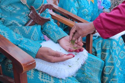 High angle view of woman working
