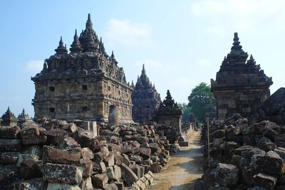 Buildings and ruins of the ancient site of plaosan temple, central java, indonesia.