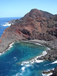 Scenic view of sea with mountains in background