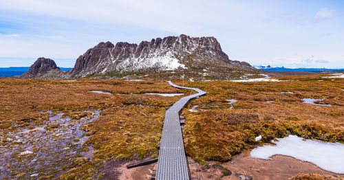 Scenic view of rocky mountains against sky