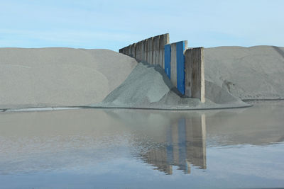 Scenic view of dam by lake against sky