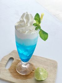 Ice cream in glass on table