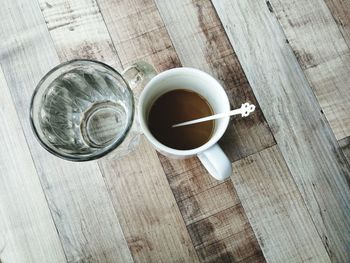 High angle view of coffee cup on table