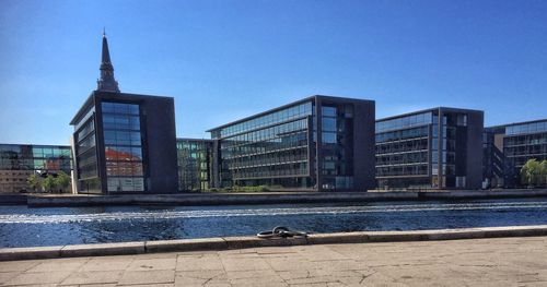 Buildings against clear blue sky