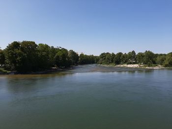 Scenic view of lake against clear sky