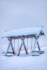 Snow covered landscape against clear sky