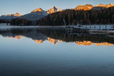 Scenic view of lake against sky during sunset