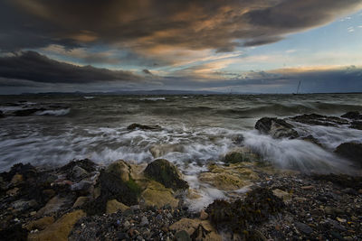 Scenic view of sea against cloudy sky