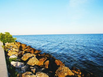 Scenic view of sea against clear sky