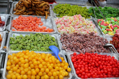 Hanoi sugared or salted dry fruits for sale at the market in vietnam