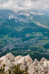 Aerial view of landscape and mountains against sky