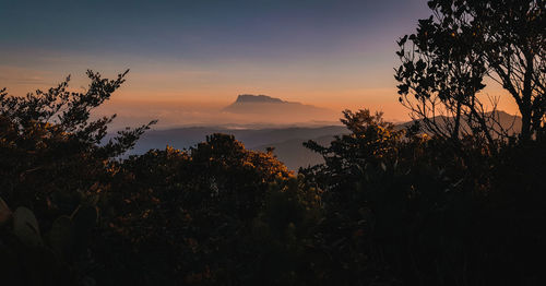 Mount kinabalu seen from mount trusmadi in sabah, malaysia.