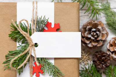 Close-up of christmas tree on table