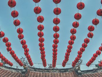 Low angle view of red lanterns