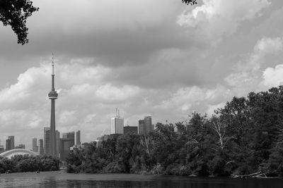 View of city against cloudy sky