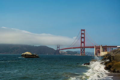 View of suspension bridge over sea